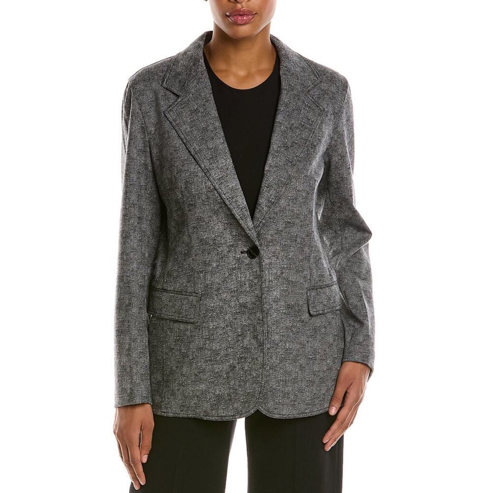 Lafayette 148 Womens 2 Single Breasted Blazer Jacket Black Gray Wool Blend